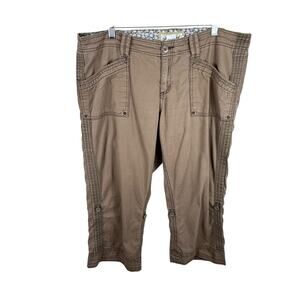 Aventura Organic Cotton Light Brown Lightweight Roll Tab Capri Pants Size 16